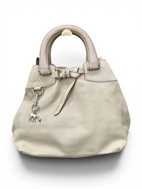 Bally Piaffin Ivory Pebbled Leather Satchel Bag w/ Swiss Goat Charm Quiet Luxury